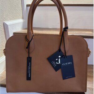 Claudia Firenze Genuine Italian Leather Oversized Satchel Bag Carmel Tan